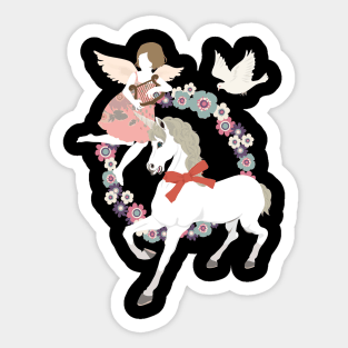 Unicorn Fairy Dove and Flower Sticker